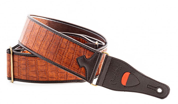 ALLIGATOR WOODY bass and guitar strap imitating the texture of crocodile skin.